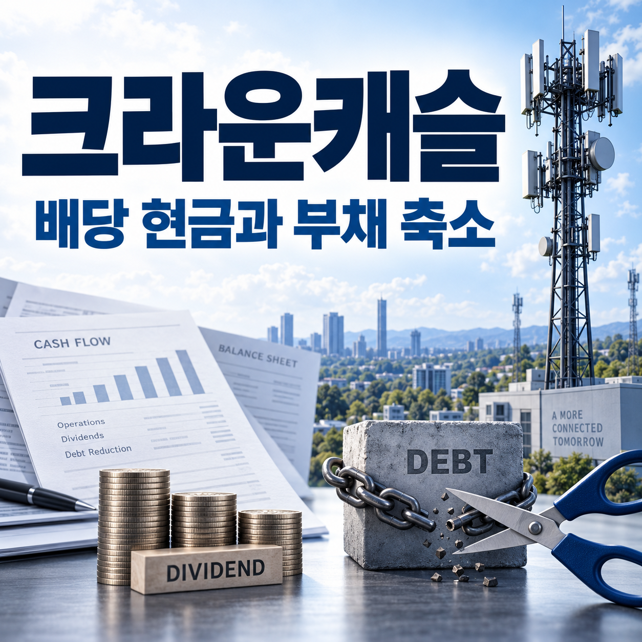크라운캐슬 타워 사업의 배당 현금흐름과 부채 축소를 다룬 썸네일