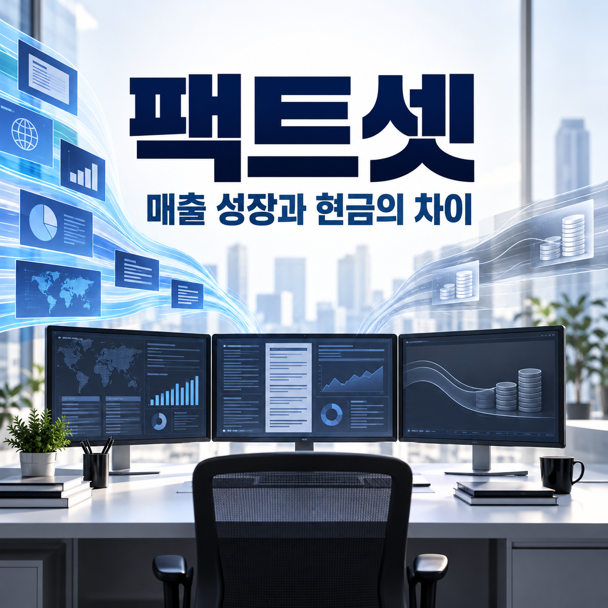 팩트셋의 구독 데이터 화면과 매출 성장·현금흐름 차이를 표현한 썸네일