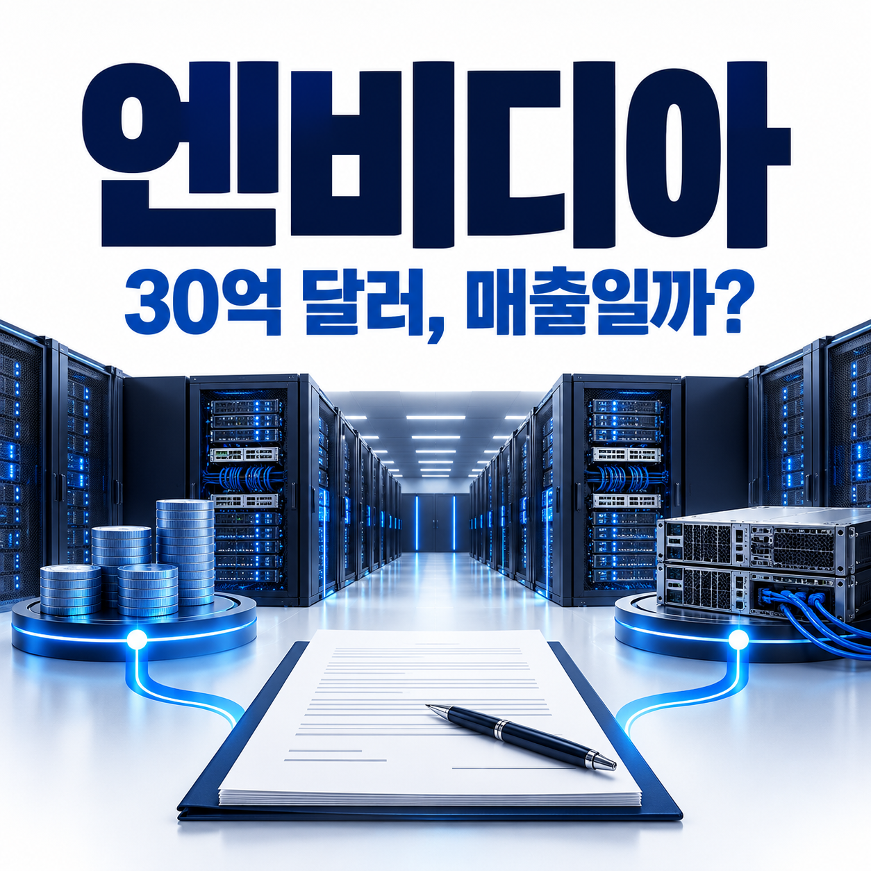 데이터센터에서 투자 자금과 AI 장비 판매의 두 경로를 나눠 보여 주는 엔비디아 대표 이미지