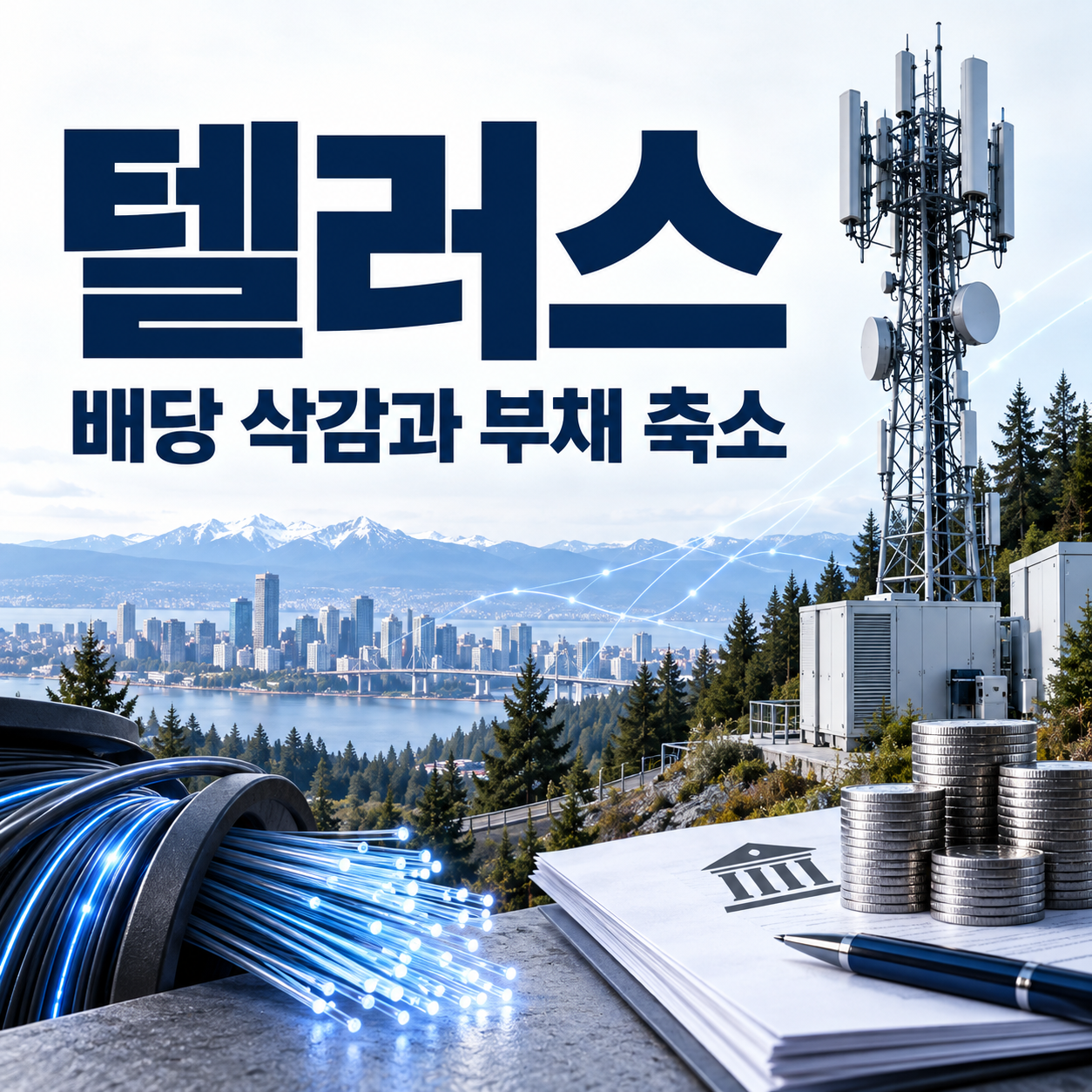 텔러스의 배당 삭감과 통신망 투자·부채 축소를 함께 보여 주는 썸네일